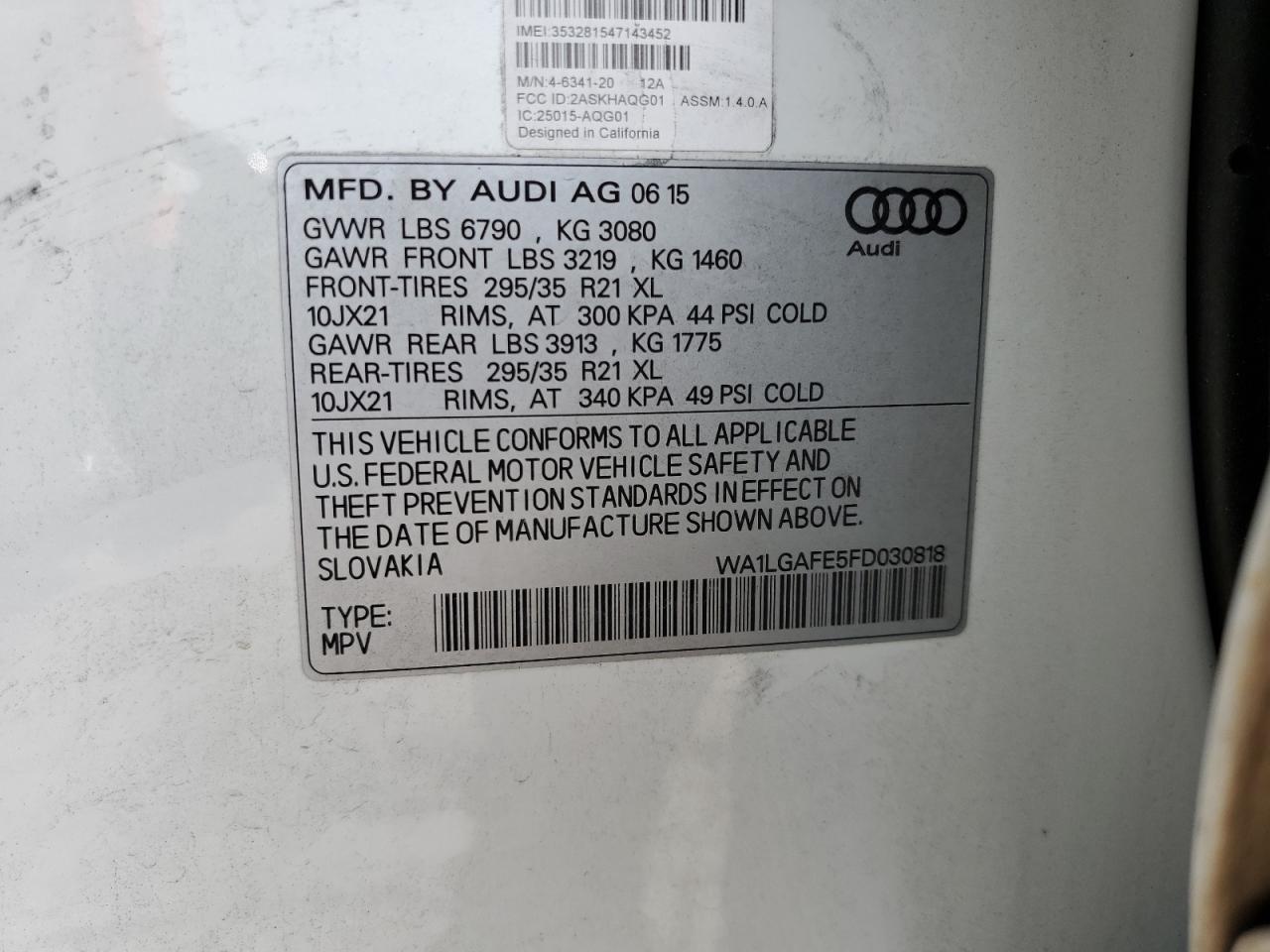 2015 Audi Q7 Premium Plus VIN: WA1LGAFE5FD030818 Lot: 64689354