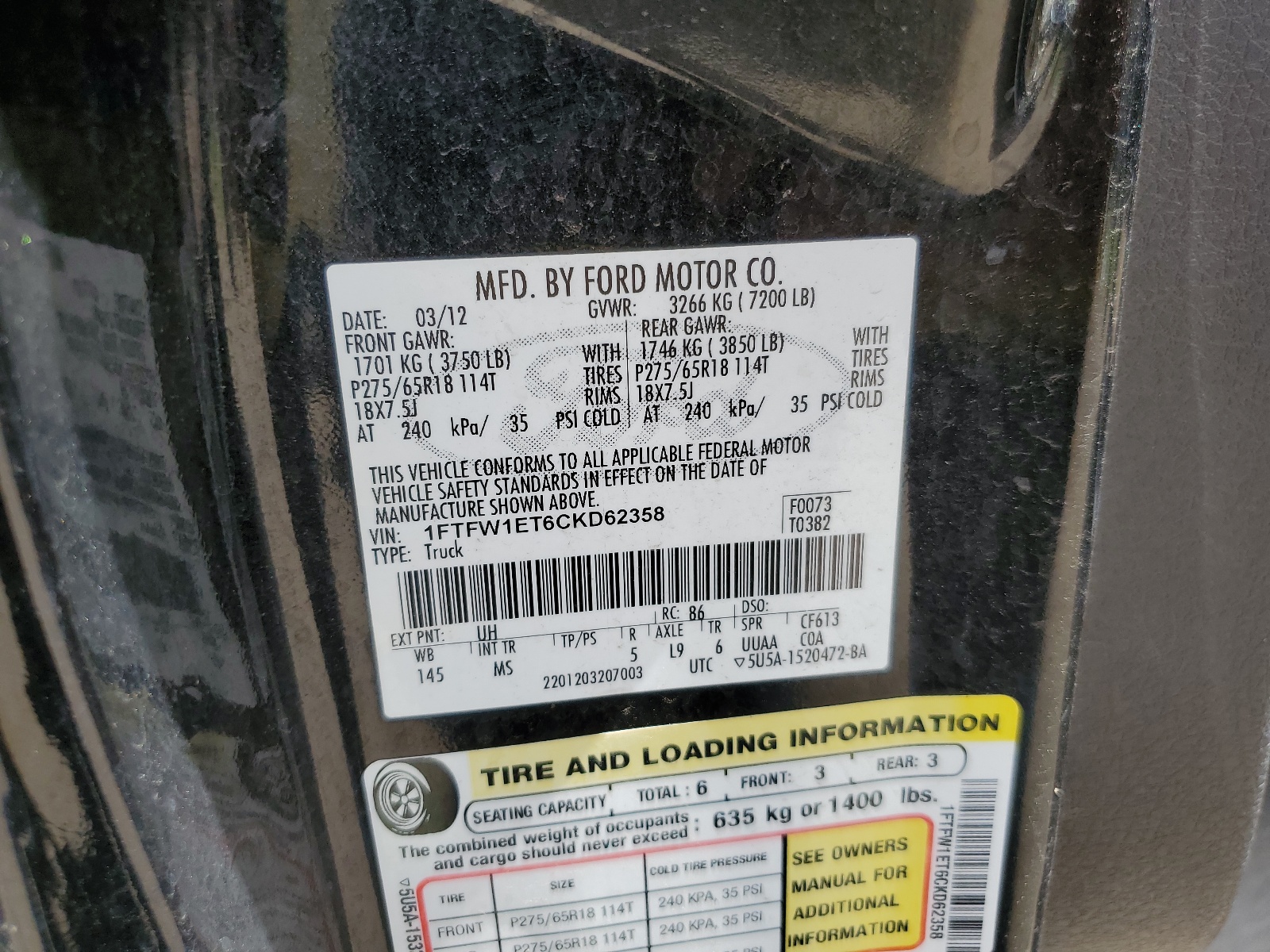 1FTFW1ET6CKD62358 2012 Ford F150 Supercrew