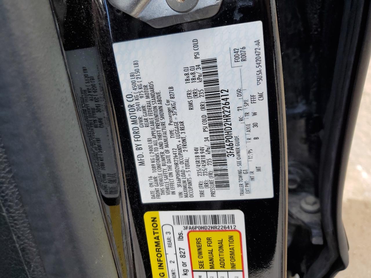 3FA6P0HD2HR226412 2017 Ford Fusion Se