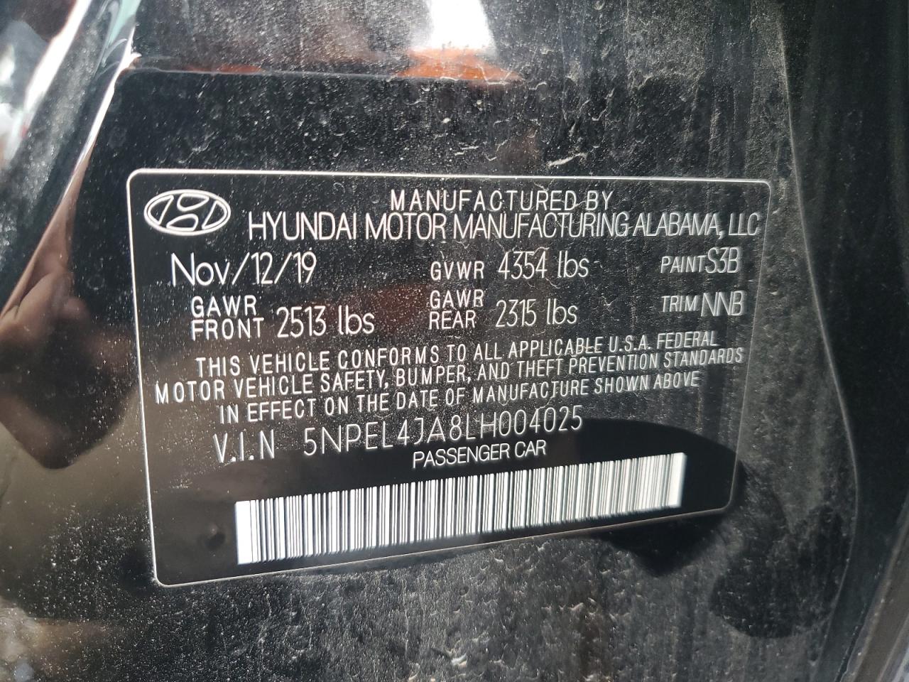 5NPEL4JA8LH004025 2020 Hyundai Sonata Sel