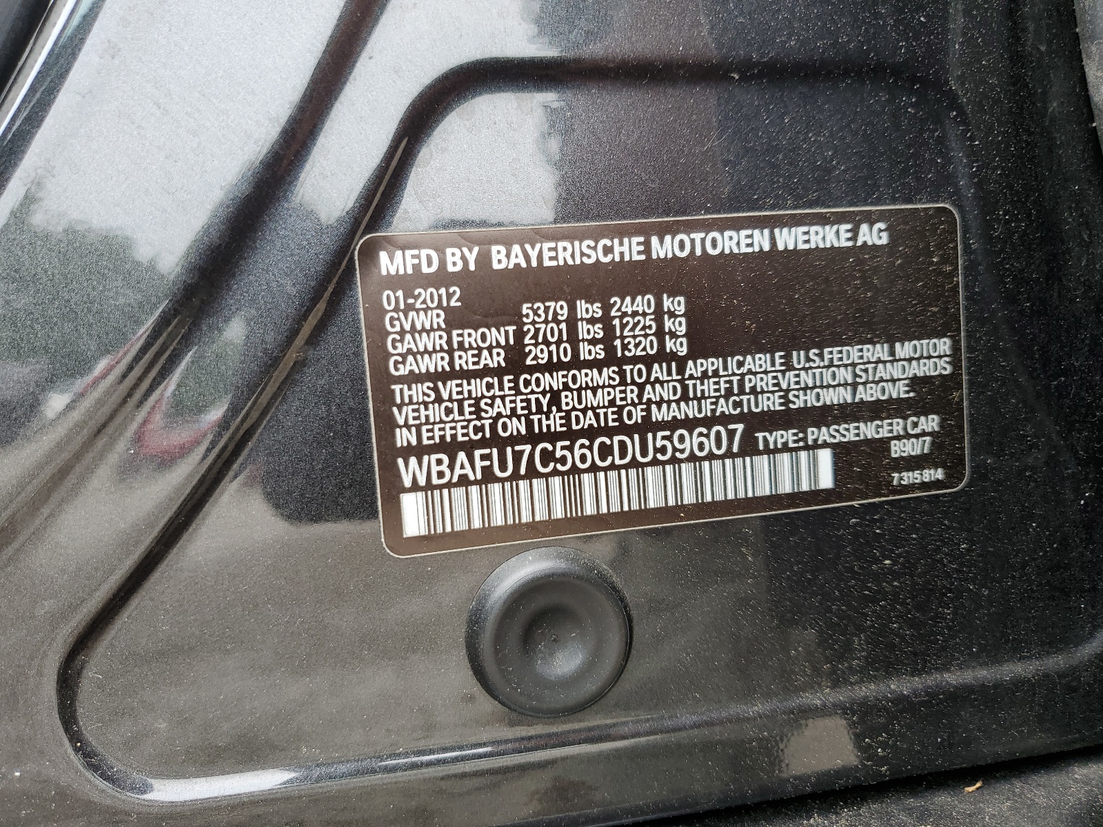 WBAFU7C56CDU59607 2012 BMW 535 Xi