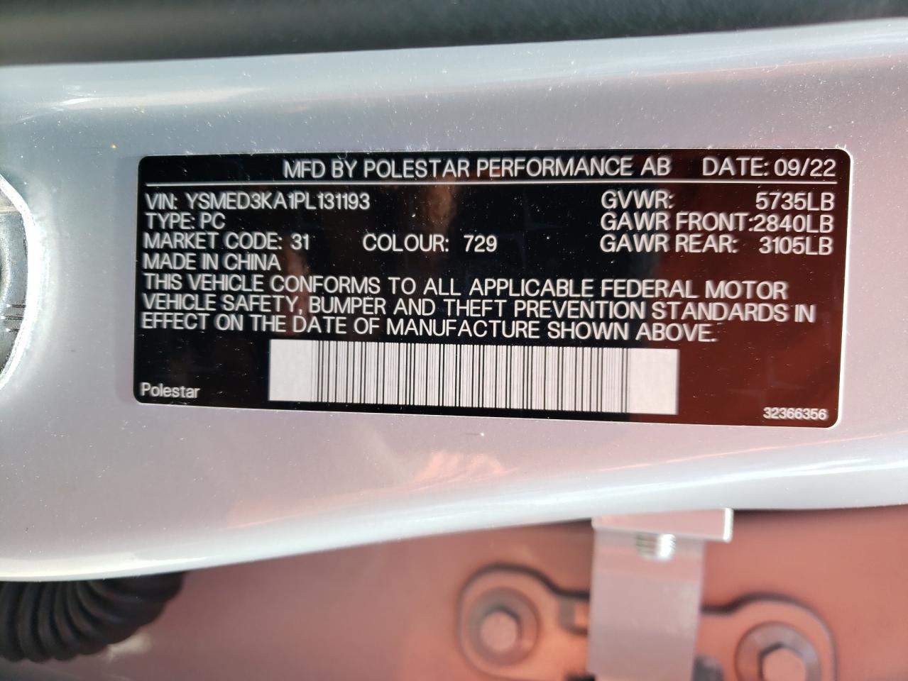 2023 Polestar 2 VIN: YSMED3KA1PL131193 Lot: 64440084