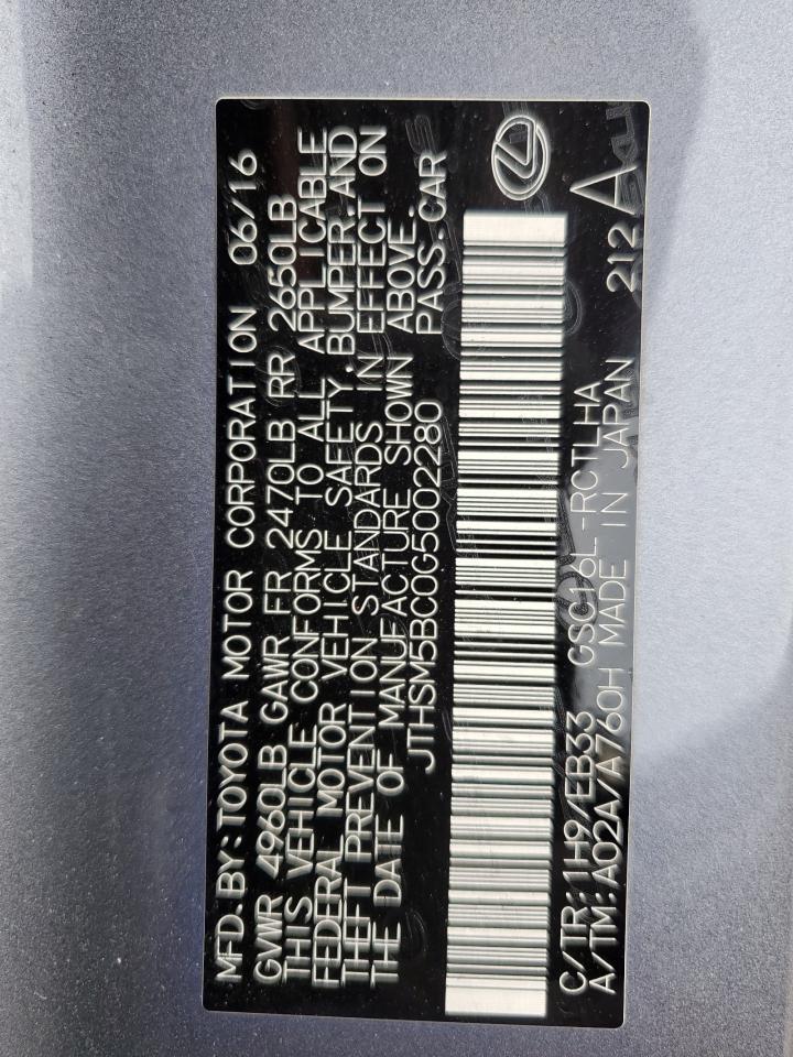 2016 Lexus Rc 300 VIN: JTHSM5BC0G5002280 Lot: 64773034