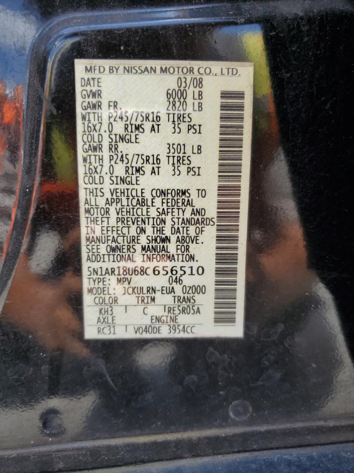 2008 Nissan Pathfinder S VIN: 5N1AR18U68C656510 Lot: 64970144