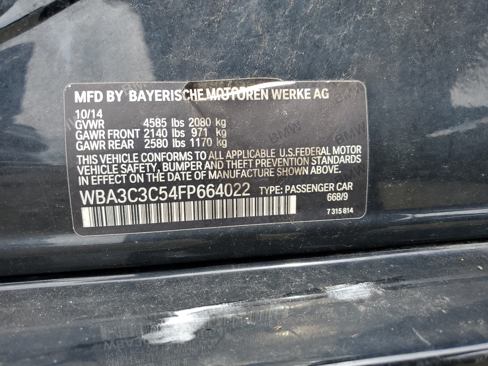 WBA3C3C54FP664022 2015 BMW 320 I xDrive