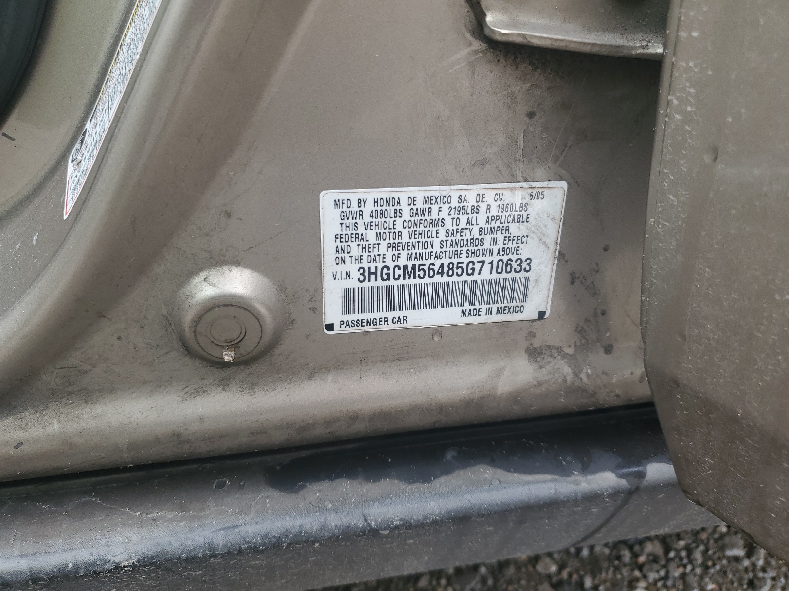 3HGCM56485G710633 2005 Honda Accord Lx