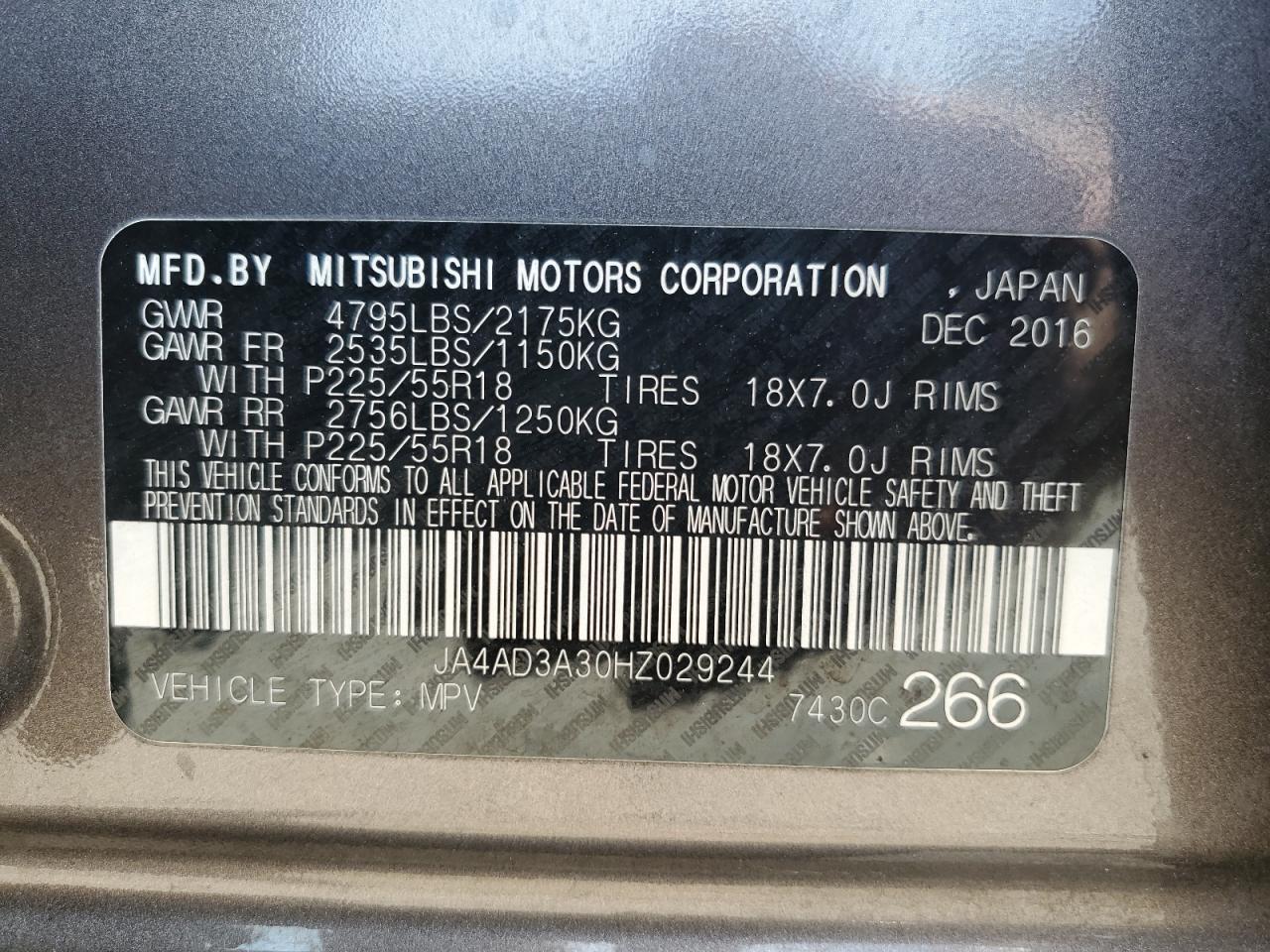 2017 Mitsubishi Outlander Se VIN: JA4AD3A30HZ029244 Lot: 62585524