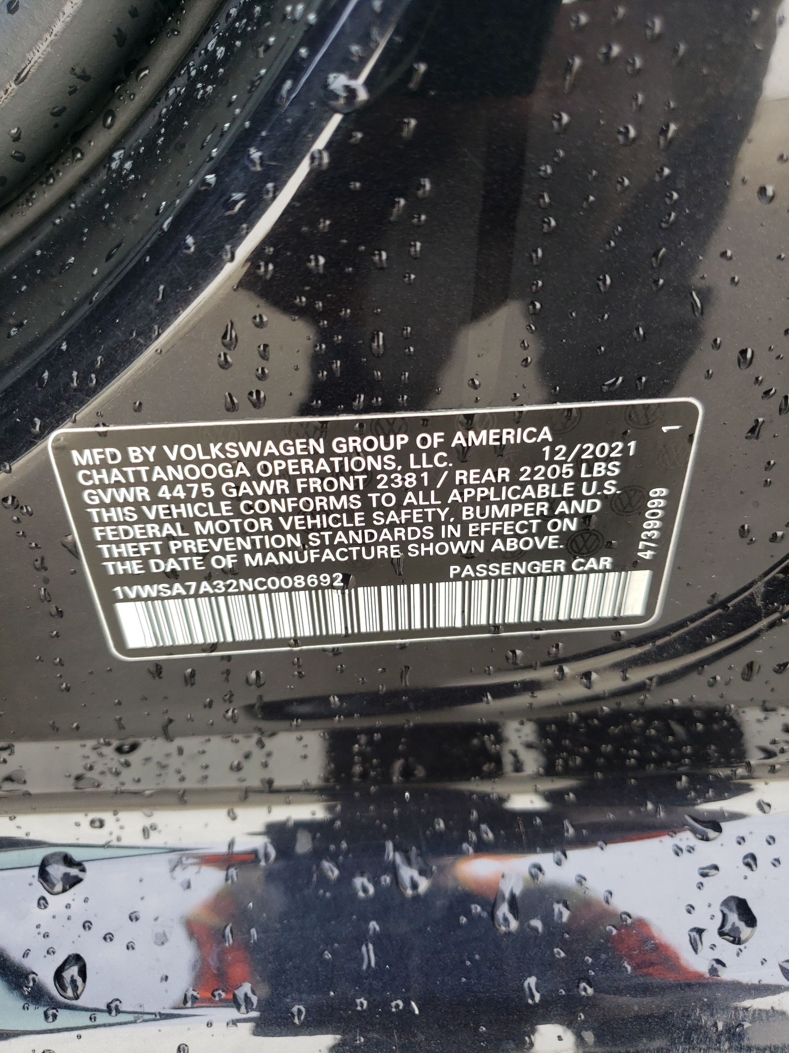 1VWSA7A32NC008692 2022 Volkswagen Passat Se