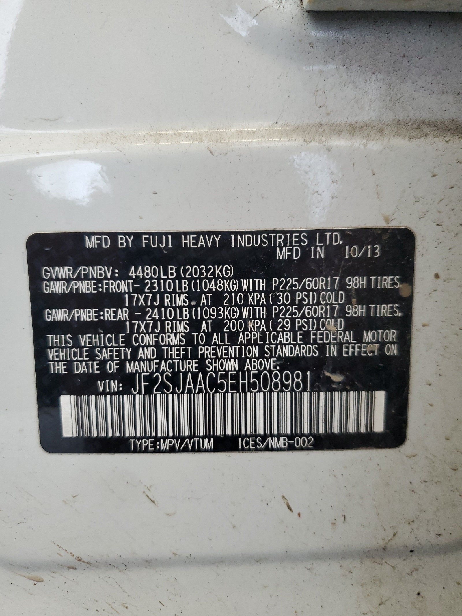 JF2SJAAC5EH508981 2014 Subaru Forester 2.5I