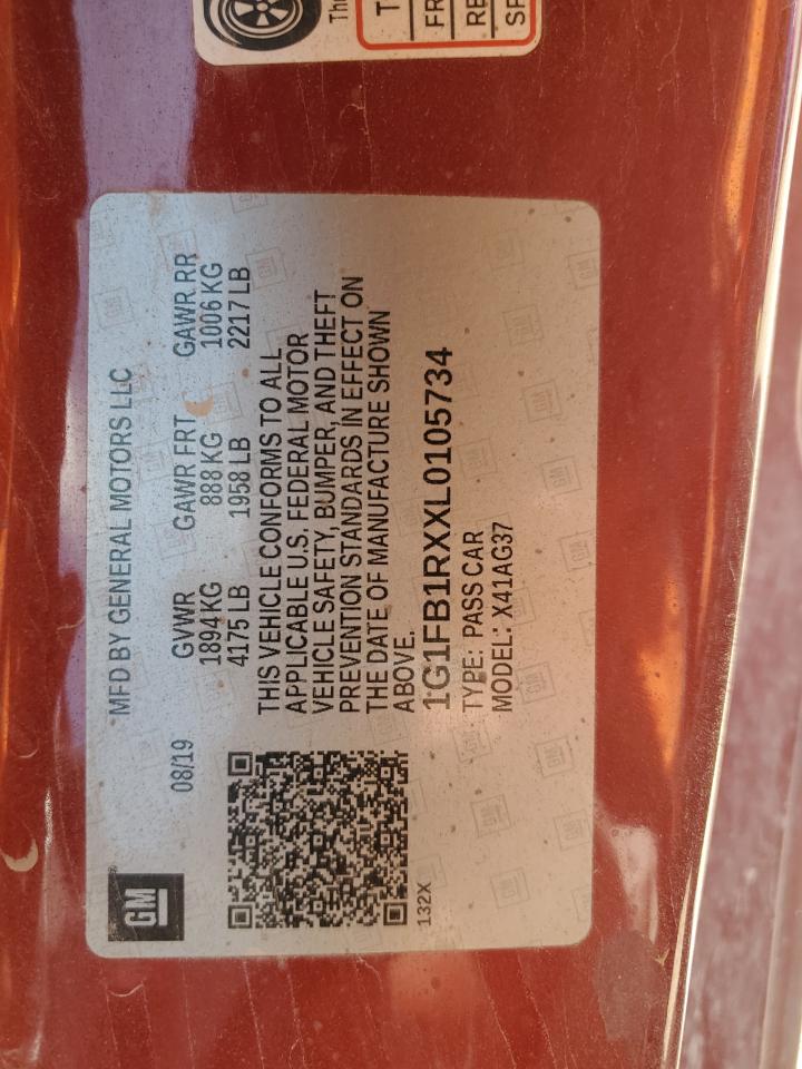 2020 Chevrolet Camaro Ls VIN: 1G1FB1RXXL0105734 Lot: 63467984