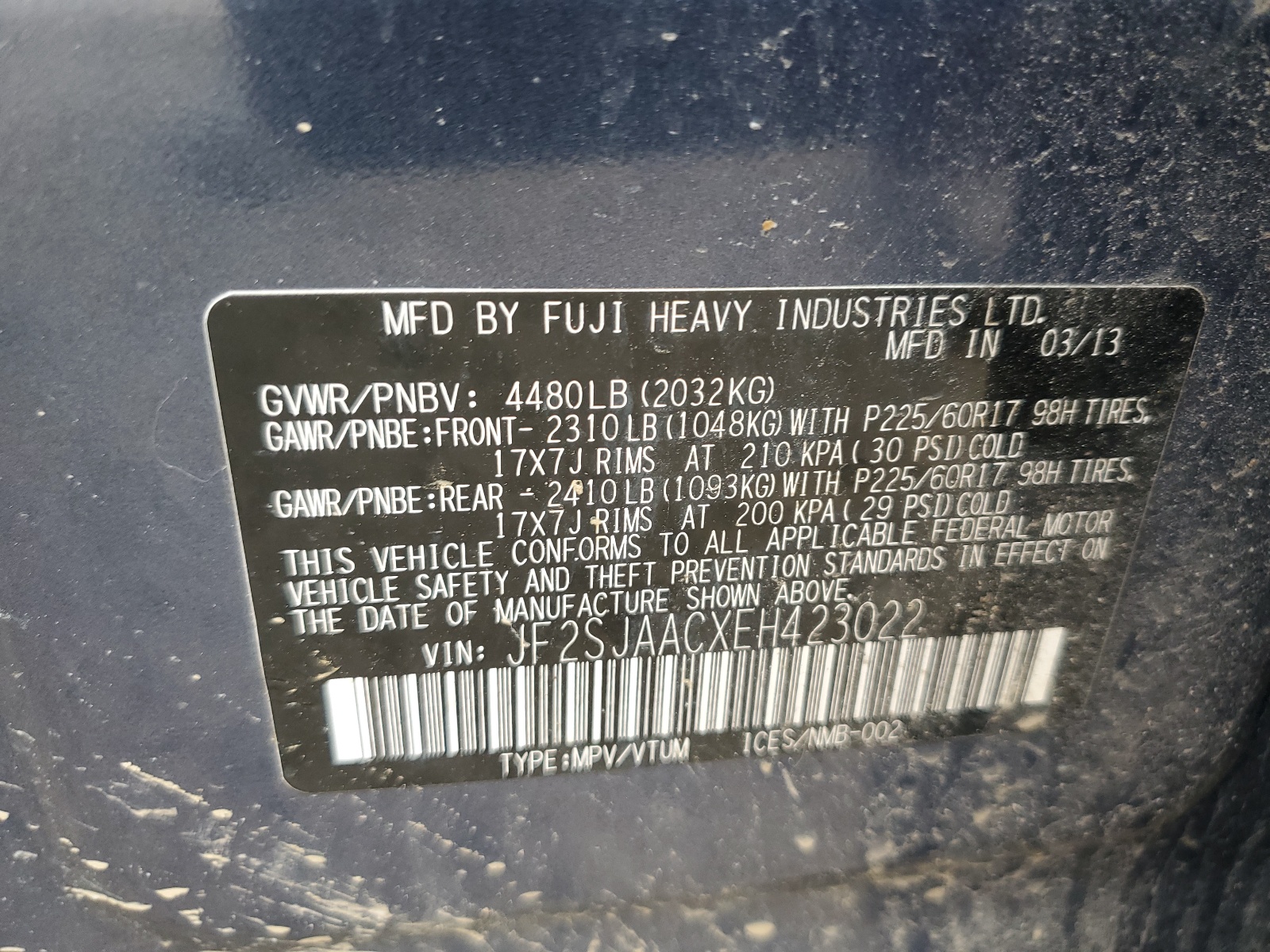 JF2SJAACXEH423022 2014 Subaru Forester 2.5I