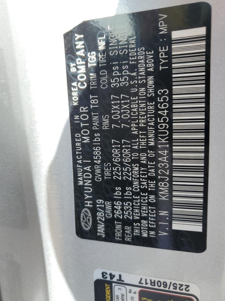 2019 Hyundai Tucson Se VIN: KM8J23A41KU954653 Lot: 63258974