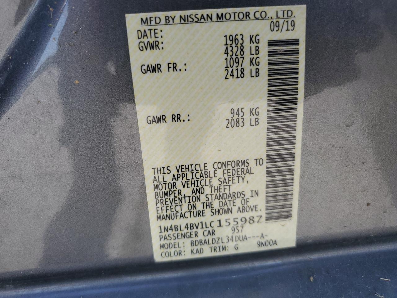 1N4BL4BV1LC155987 2020 NISSAN ALTIMA - Image 15