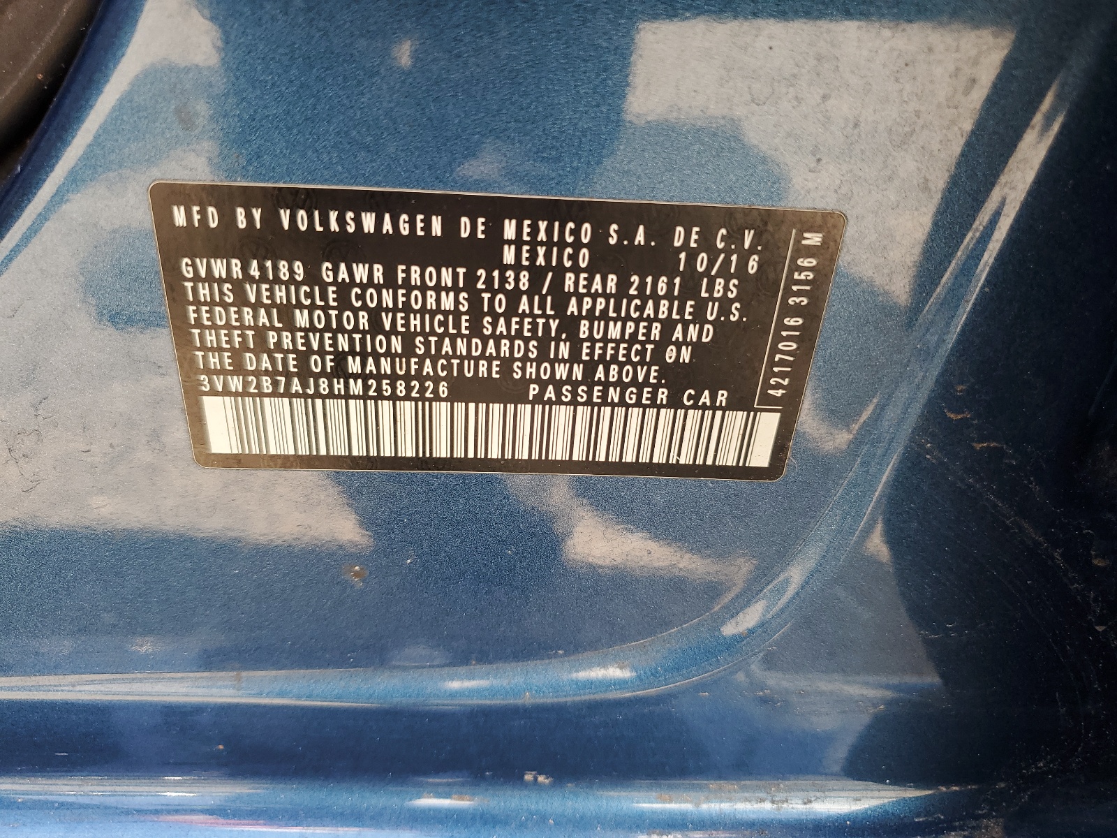 3VW2B7AJ8HM258226 2017 Volkswagen Jetta S