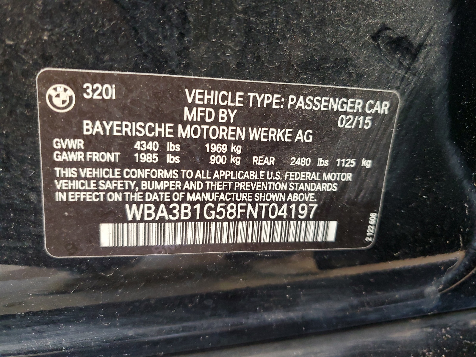 WBA3B1G58FNT04197 2015 BMW 320 I