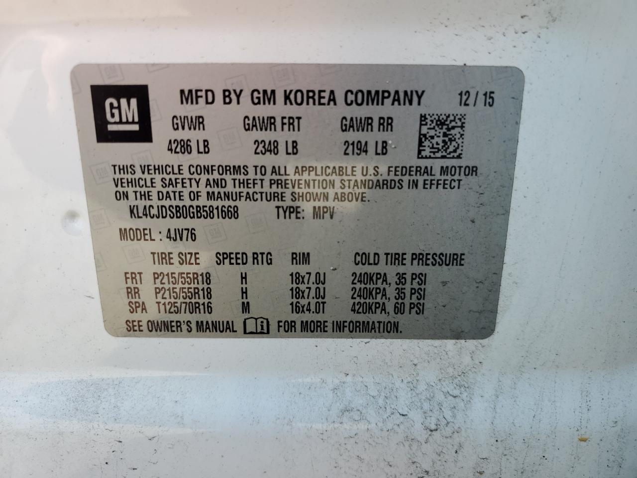 2016 Buick Encore Premium VIN: KL4CJDSB0GB581668 Lot: 63180834