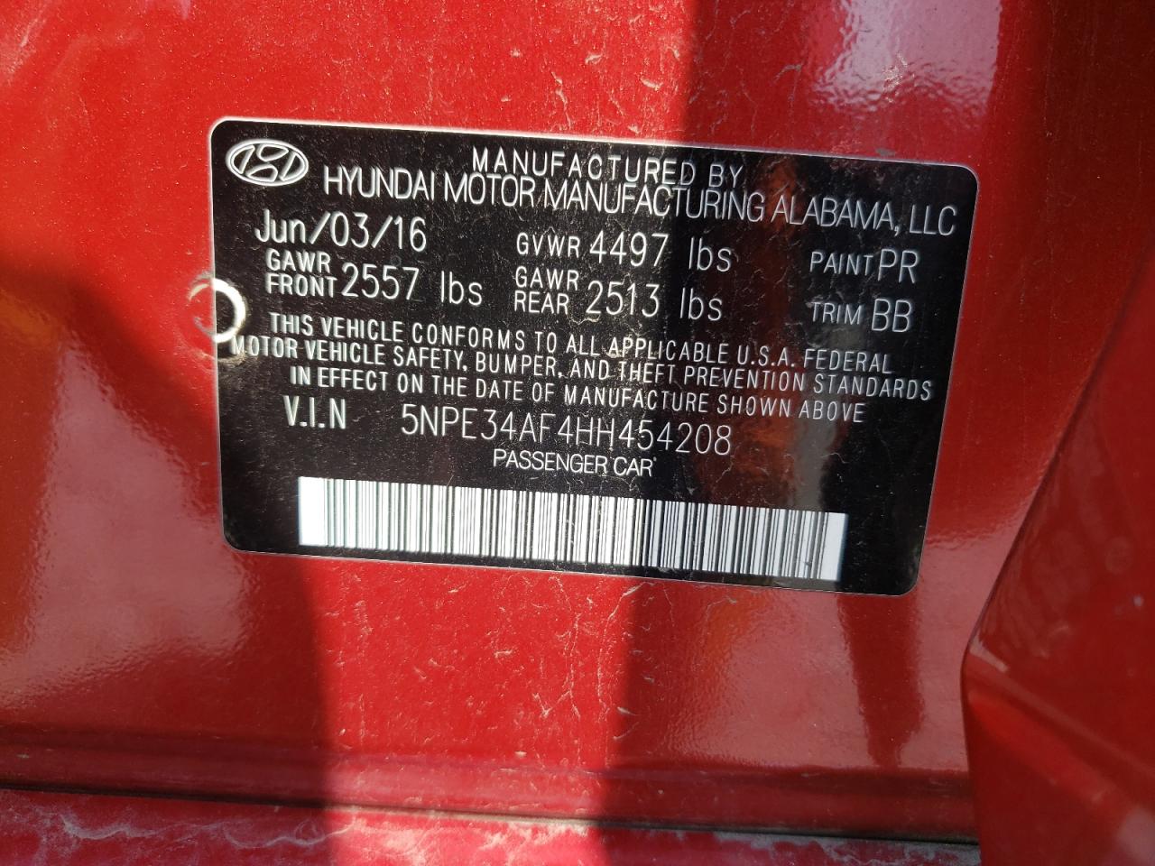 2017 Hyundai Sonata Sport VIN: 5NPE34AF4HH454208 Lot: 63126764