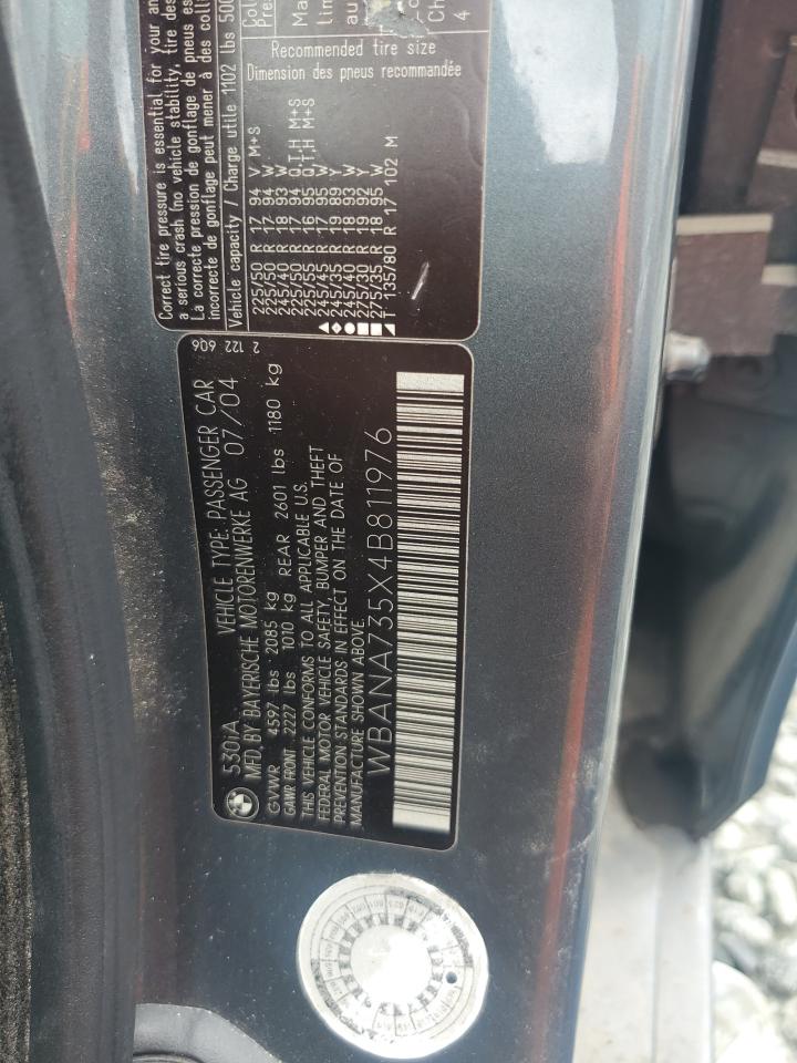 2004 BMW 530 I VIN: WBANA735X4B811976 Lot: 64965394