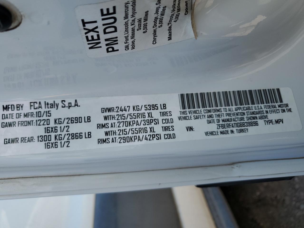 2016 Ram Promaster City VIN: ZFBERFAT1G6B39896 Lot: 63530354