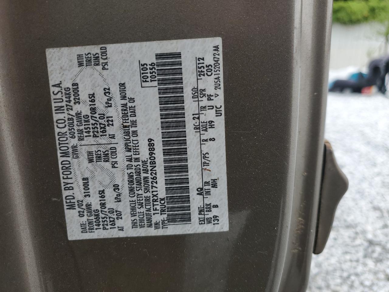 2002 Ford F150 VIN: 1FTRX17262NB09889 Lot: 64199724