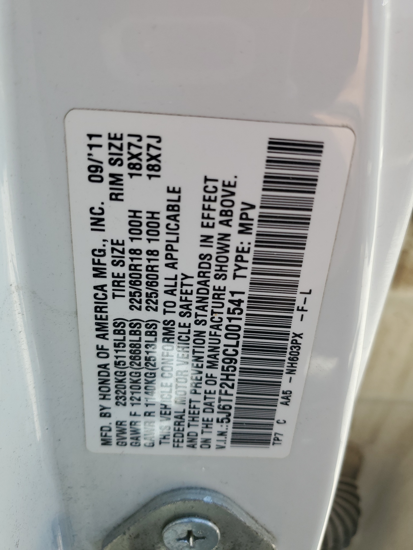 5J6TF2H59CL001541 2012 Honda Crosstour Exl