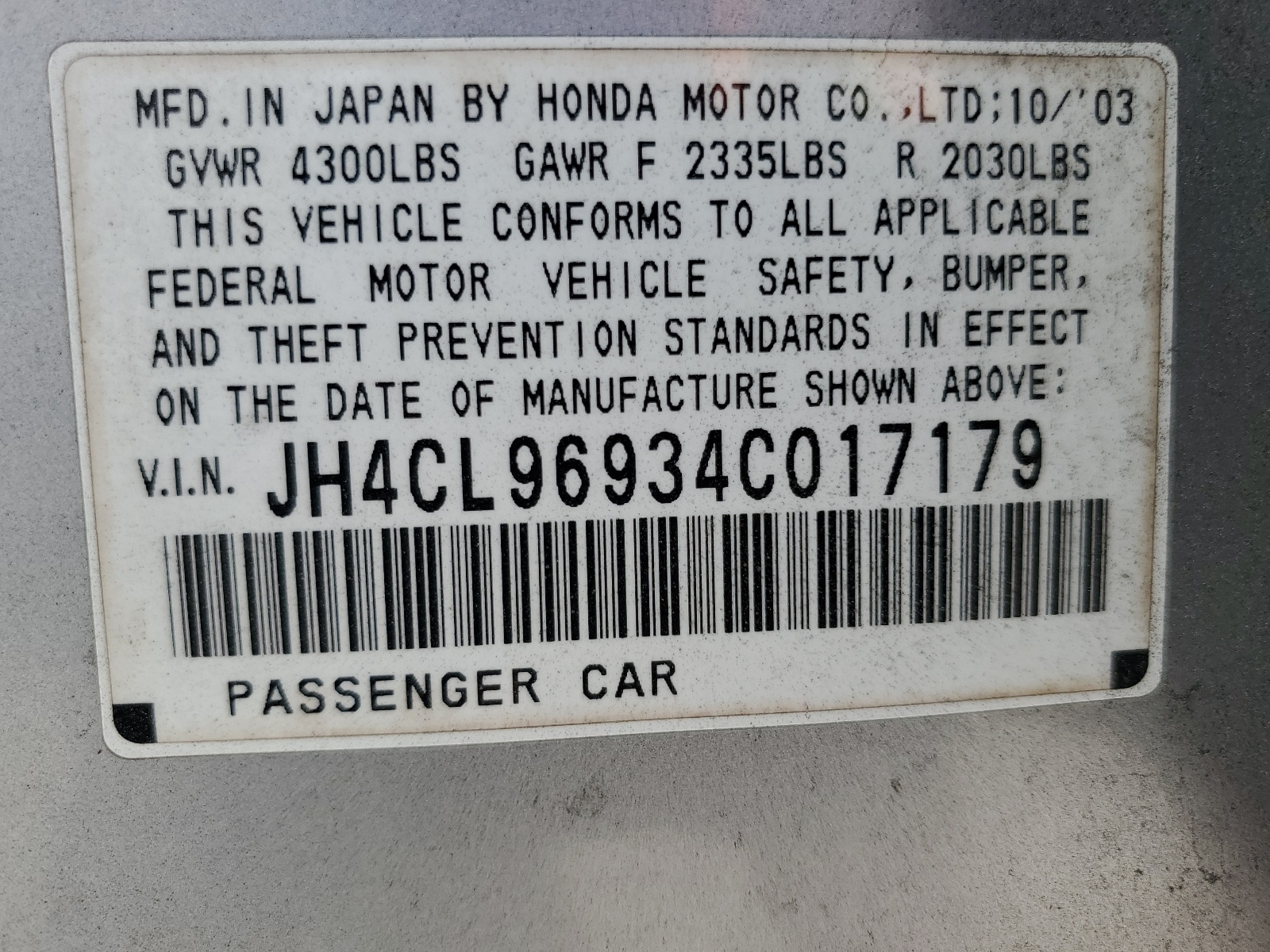 JH4CL96934C017179 2004 Acura Tsx