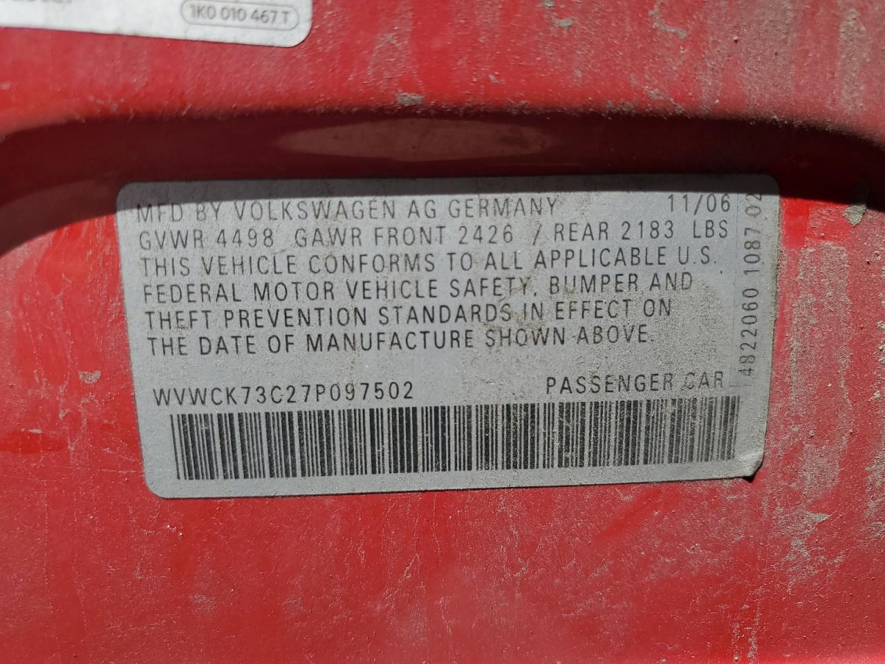 2007 Volkswagen Passat 2.0T Sport VIN: WVWCK73C27P097502 Lot: 63628404