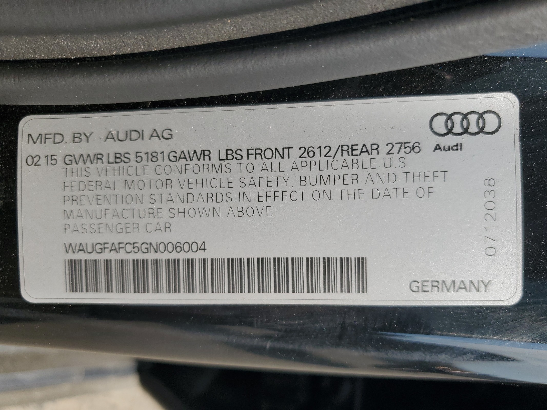 WAUGFAFC5GN006004 2016 Audi A6 Premium Plus