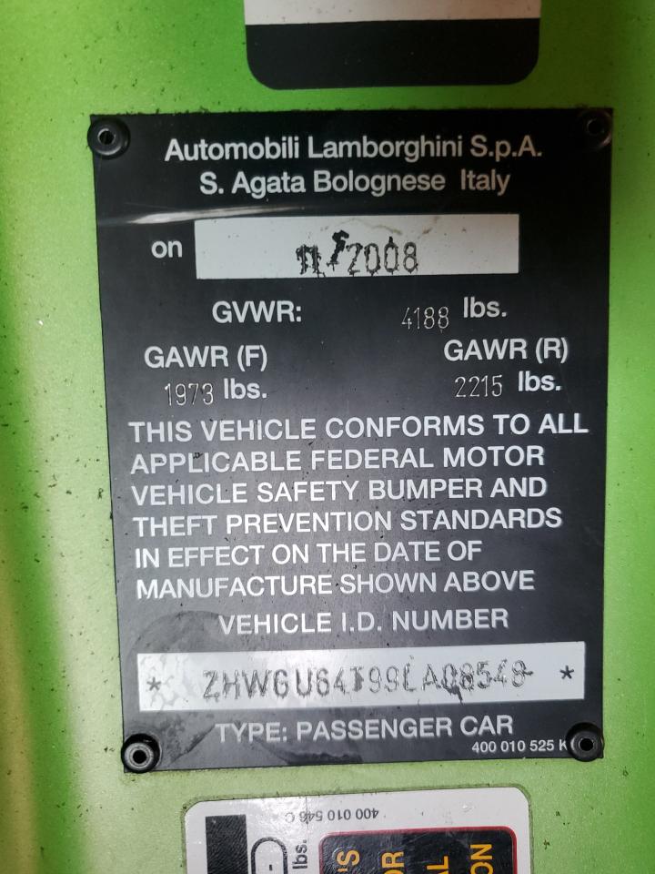 2009 Lamborghini Gallardo Spyder VIN: ZHWGU64T99LA08548 Lot: 64799484