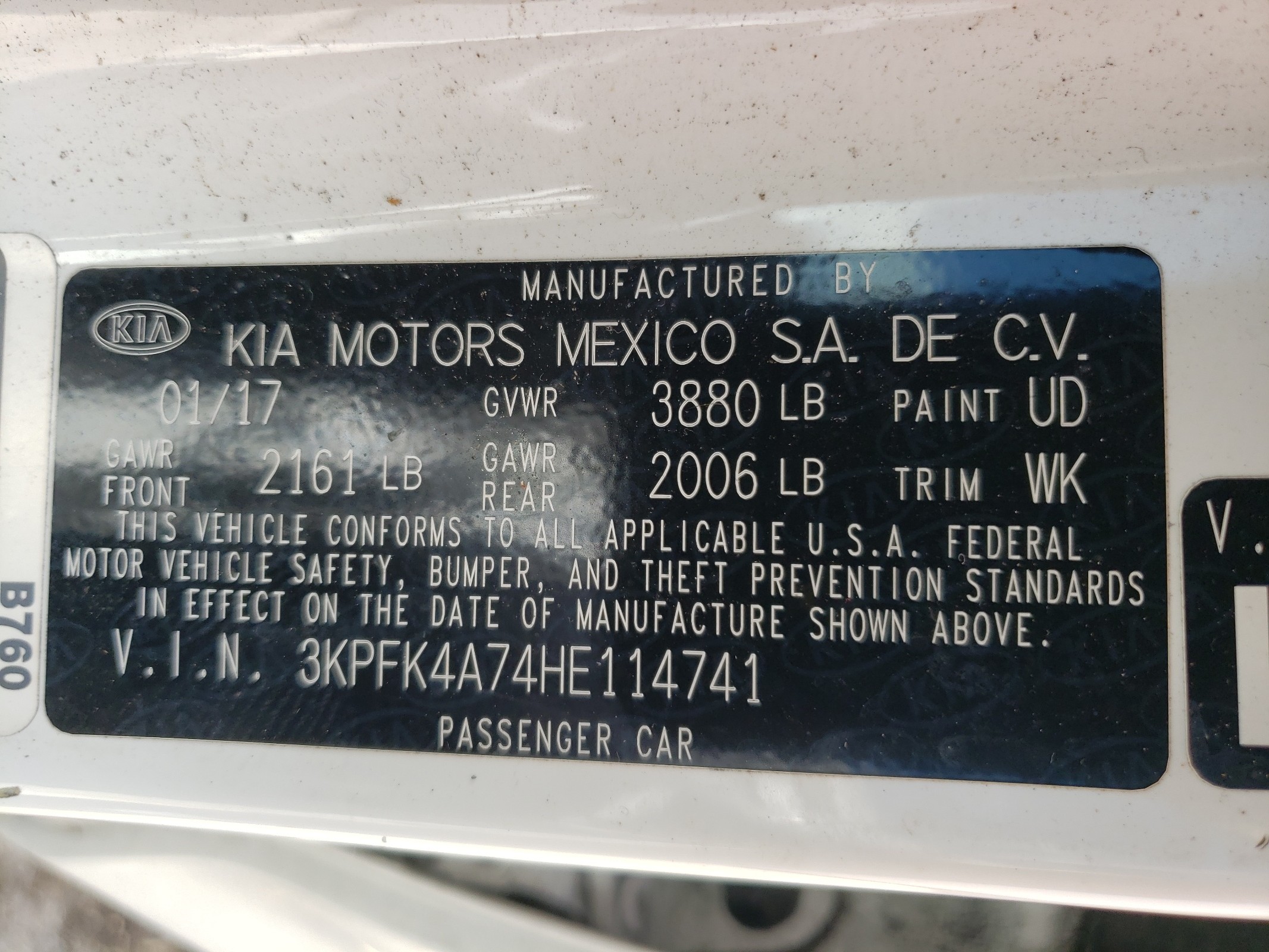 3KPFK4A74HE114741 2017 Kia Forte Lx
