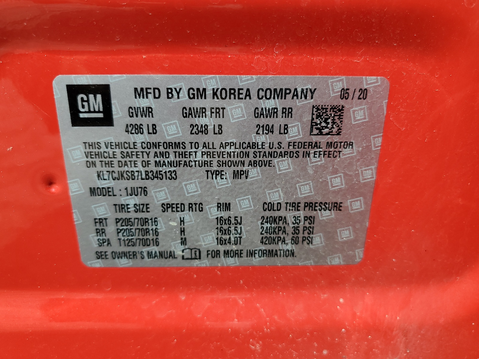 KL7CJKSB7LB345133 2020 Chevrolet Trax Ls