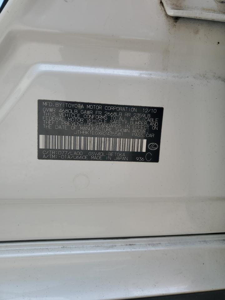 2011 Lexus Es 350 VIN: JTHBK1EGXB2435581 Lot: 65640644