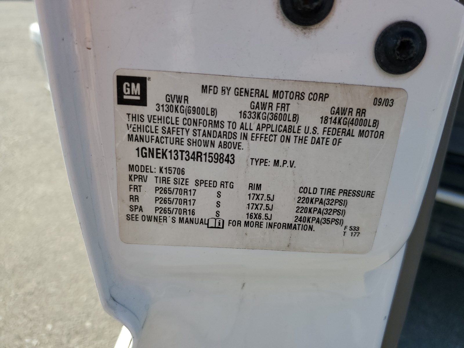 1GNEK13T34R159843 2004 Chevrolet Tahoe K1500