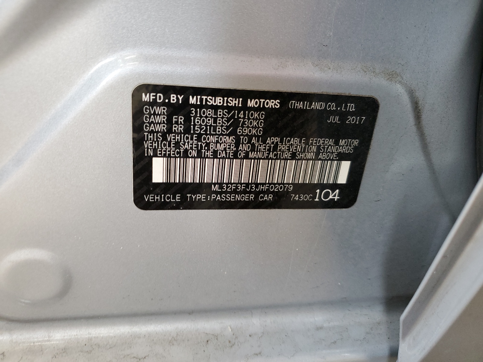 ML32F3FJ3JHF02079 2018 Mitsubishi Mirage G4 Es