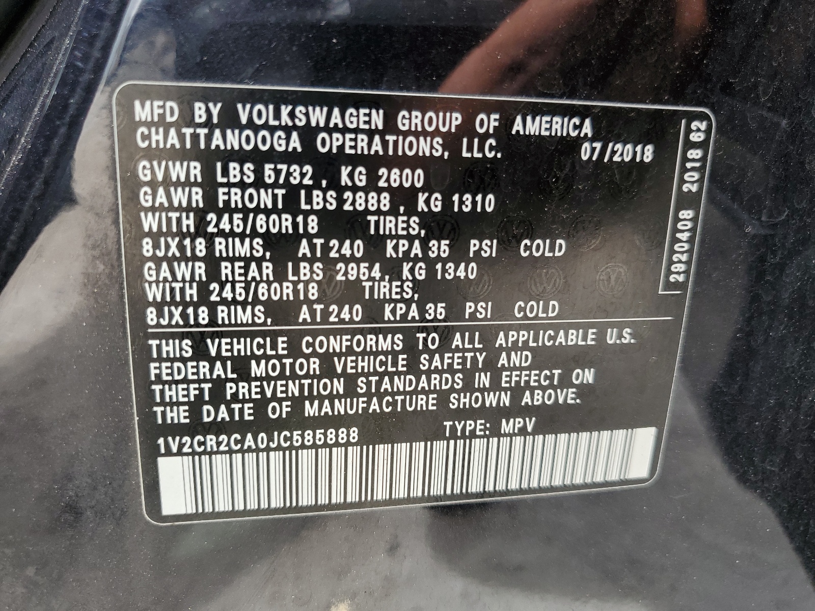 2018 Volkswagen Atlas Se vin: 1V2CR2CA0JC585888