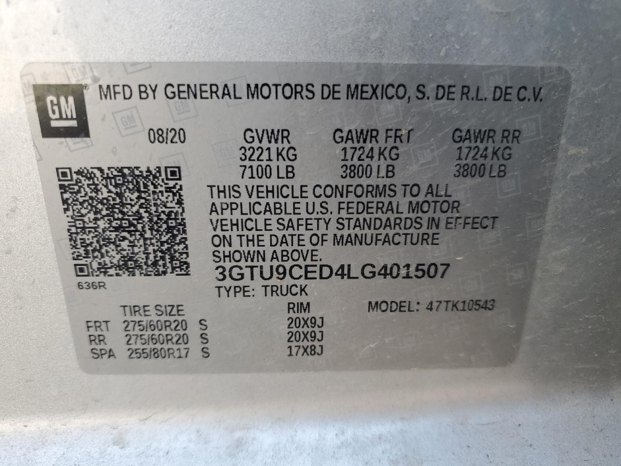 3GTU9CED4LG401507 2020 GMC Sierra K1500 Elevation