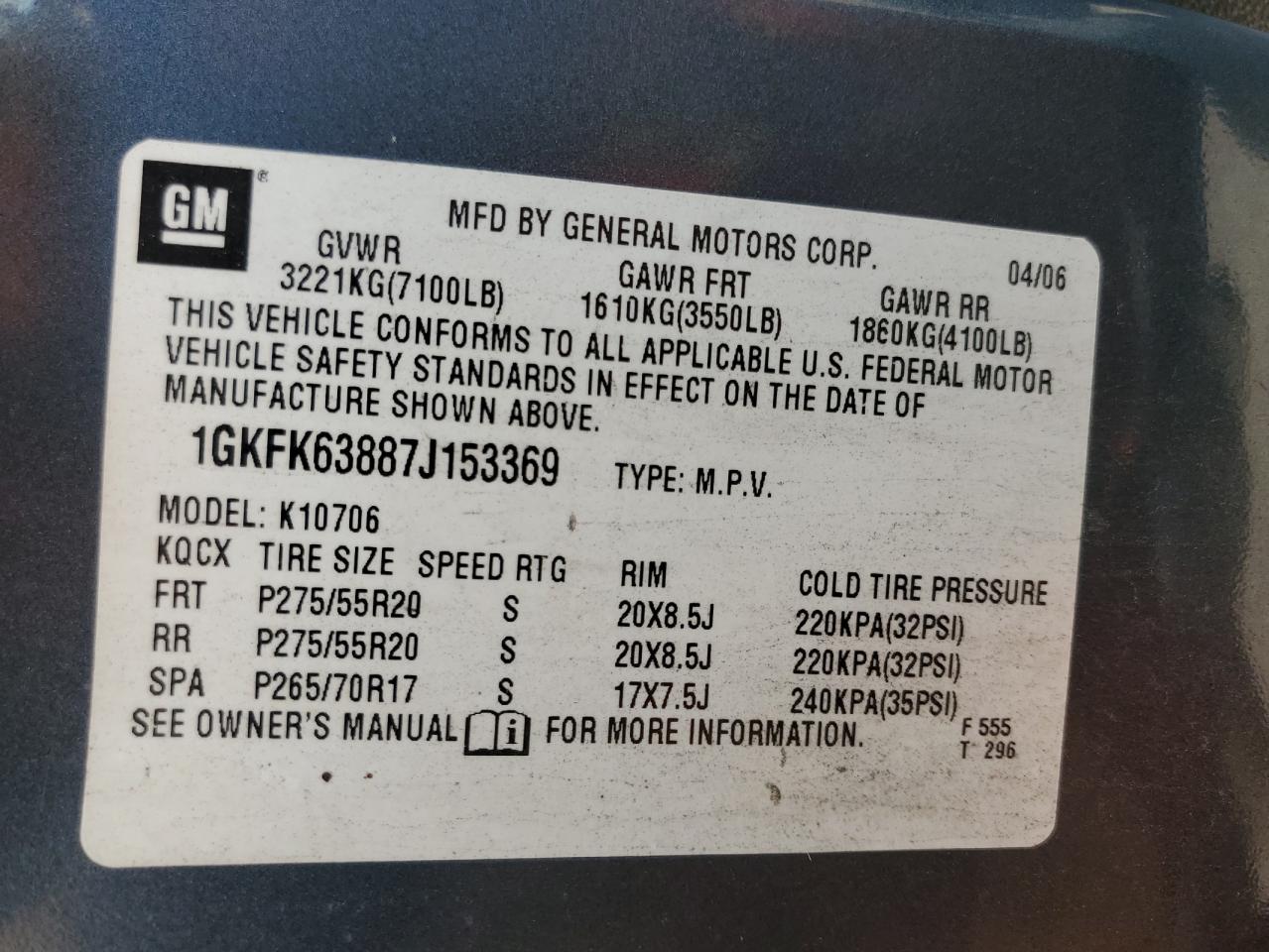 2007 GMC Yukon Denali VIN: 1GKFK63887J153369 Lot: 61371264