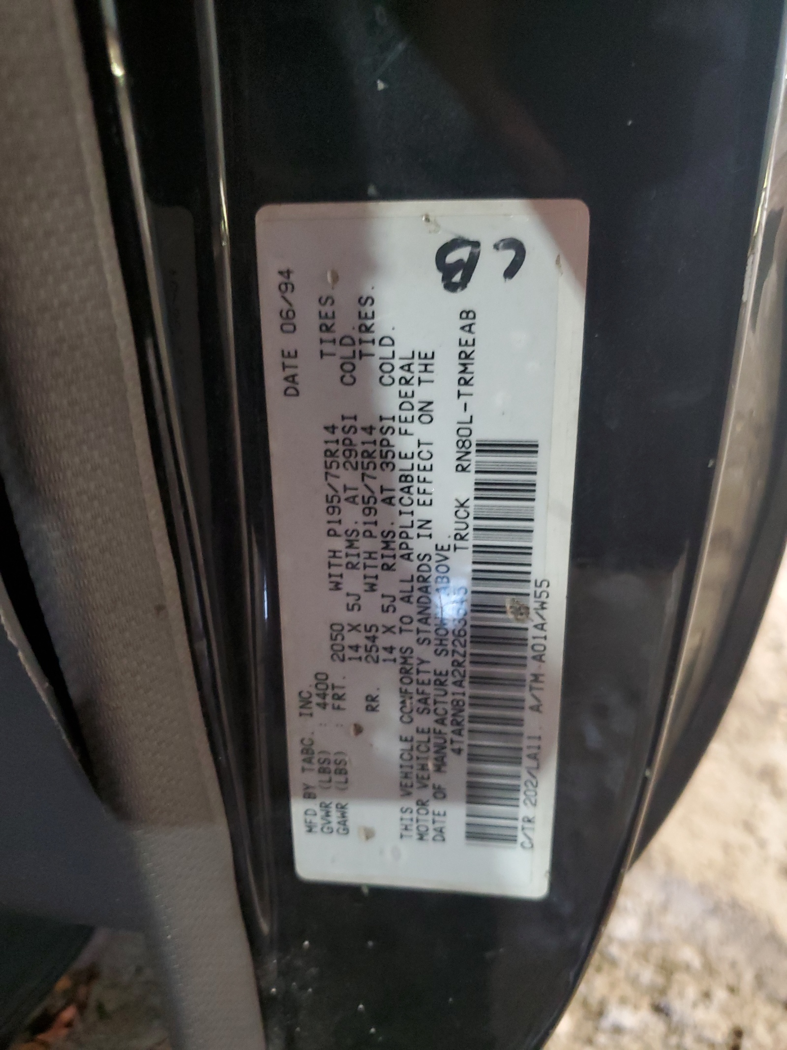 4TARN81A2RZ263545 1994 Toyota Pickup 1/2 Ton Short Wheelbase Stb