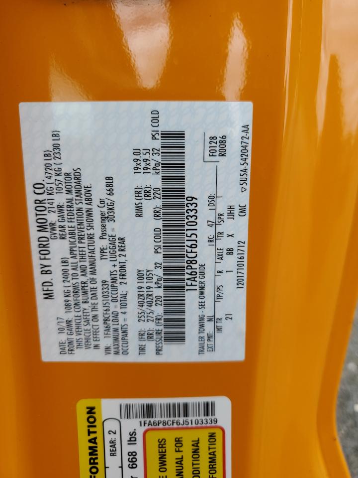 2018 Ford Mustang Gt VIN: 1FA6P8CF6J5103339 Lot: 62473224