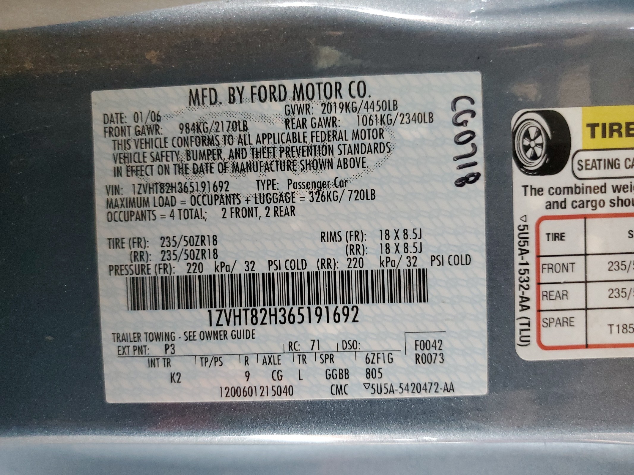 1ZVHT82H365191692 2006 Ford Mustang Gt