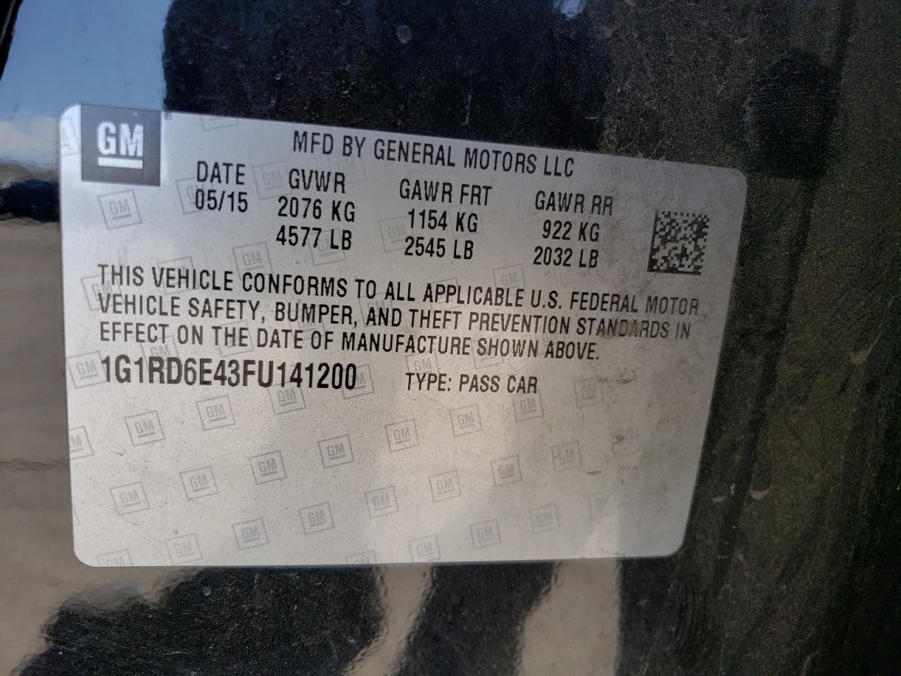 1G1RD6E43FU141200 2015 Chevrolet Volt