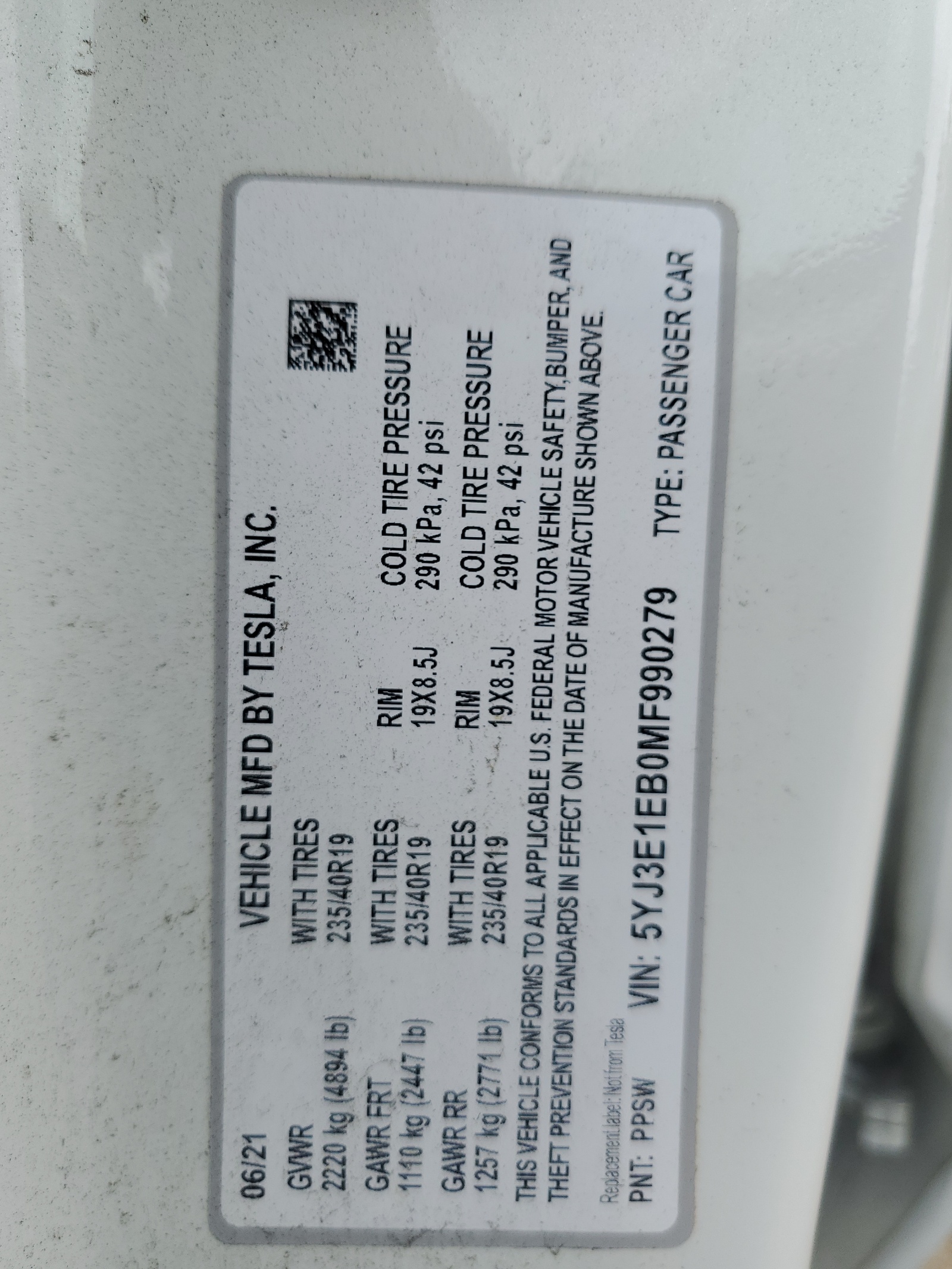 5YJ3E1EB0MF990279 2021 Tesla Model 3