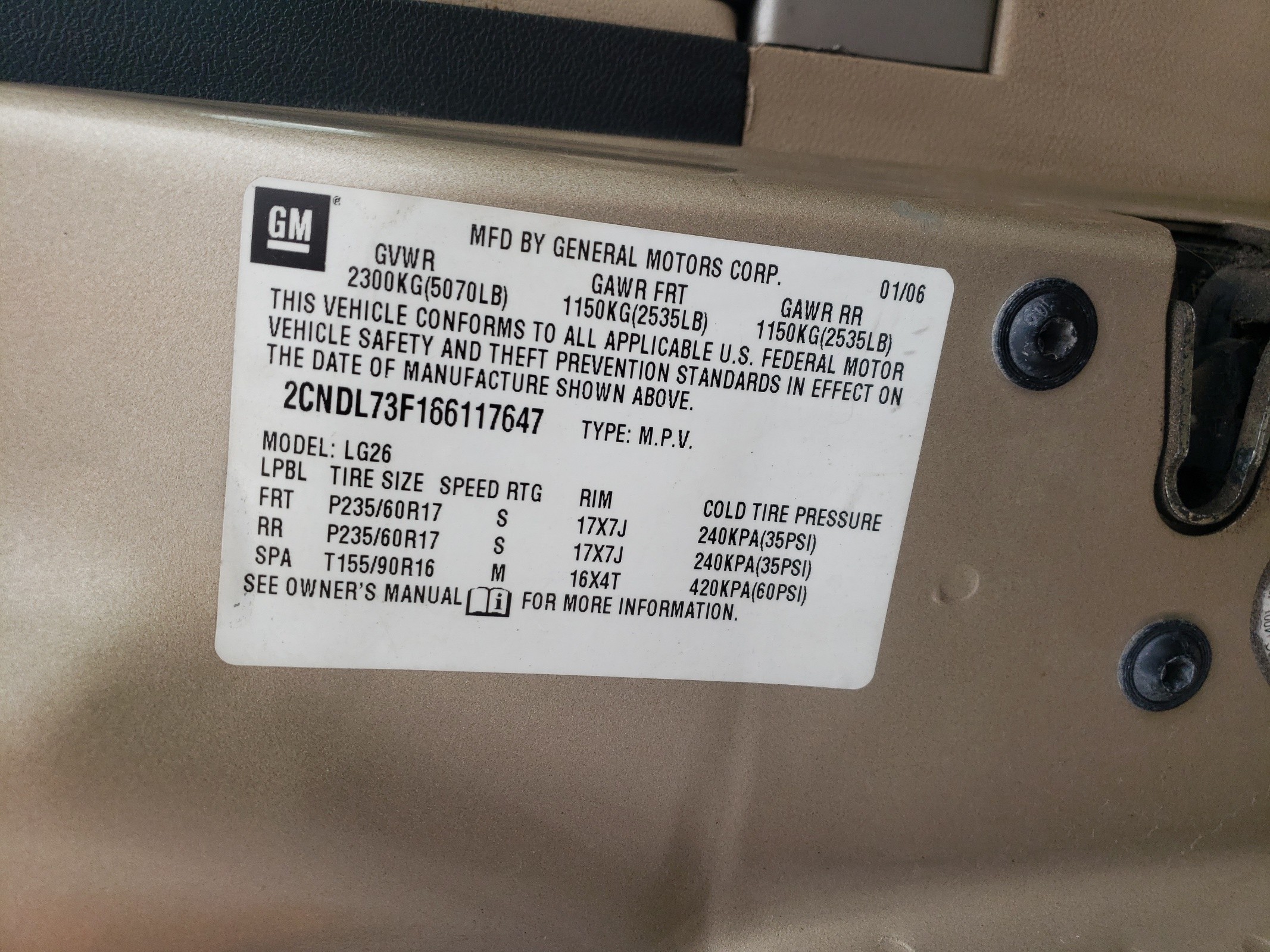 2CNDL73F166117647 2006 Chevrolet Equinox Lt