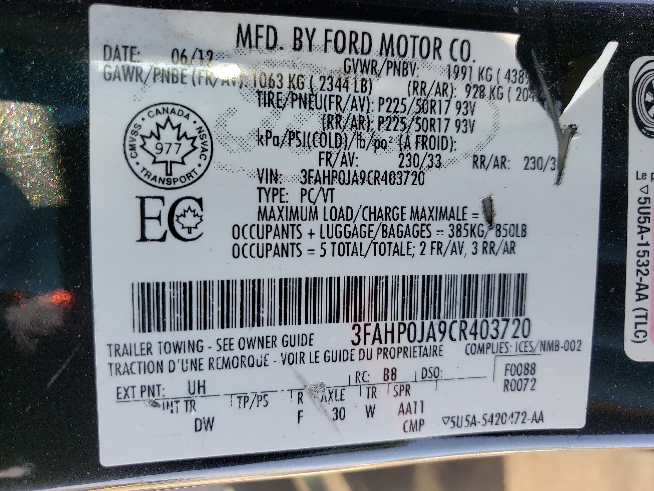 3FAHP0JA9CR403720 2012 Ford Fusion Sel