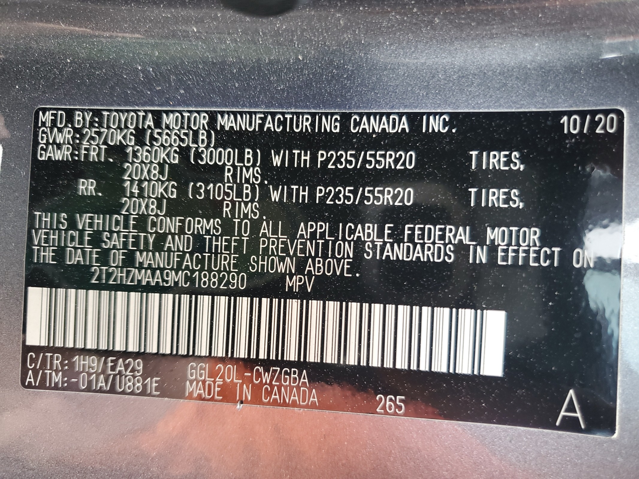 2T2HZMAA9MC188290 2021 Lexus Rx 350