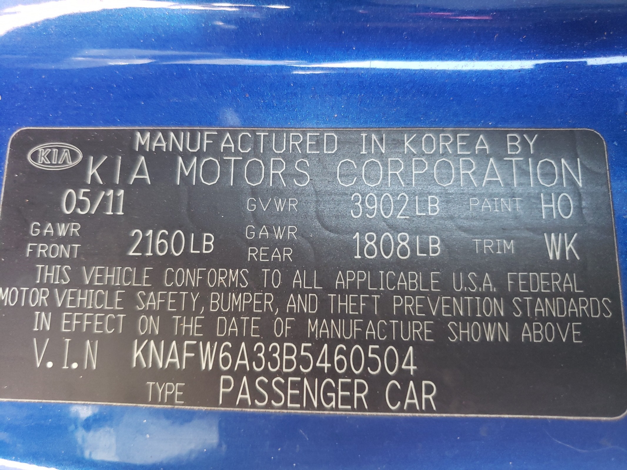 KNAFW6A33B5460504 2011 Kia Forte Sx