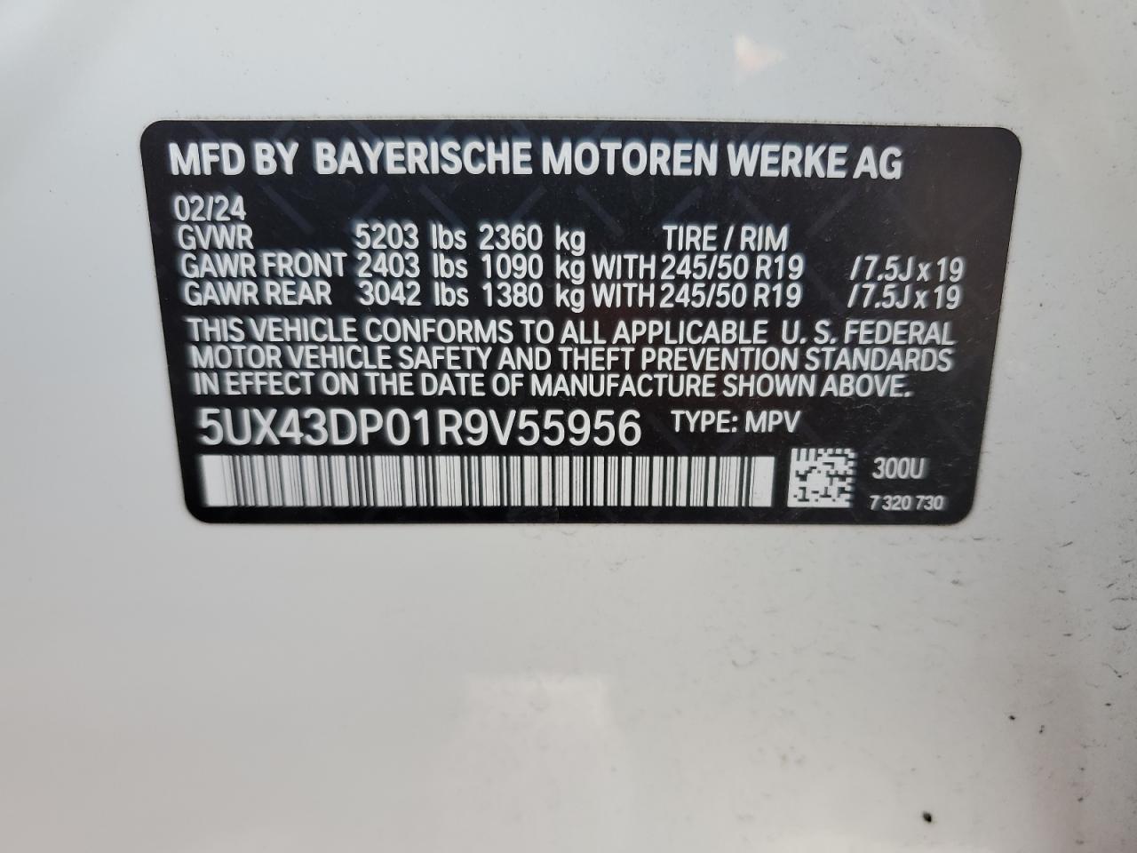 VIN 5UX43DP01R9V55956 2024 BMW X3 no.14