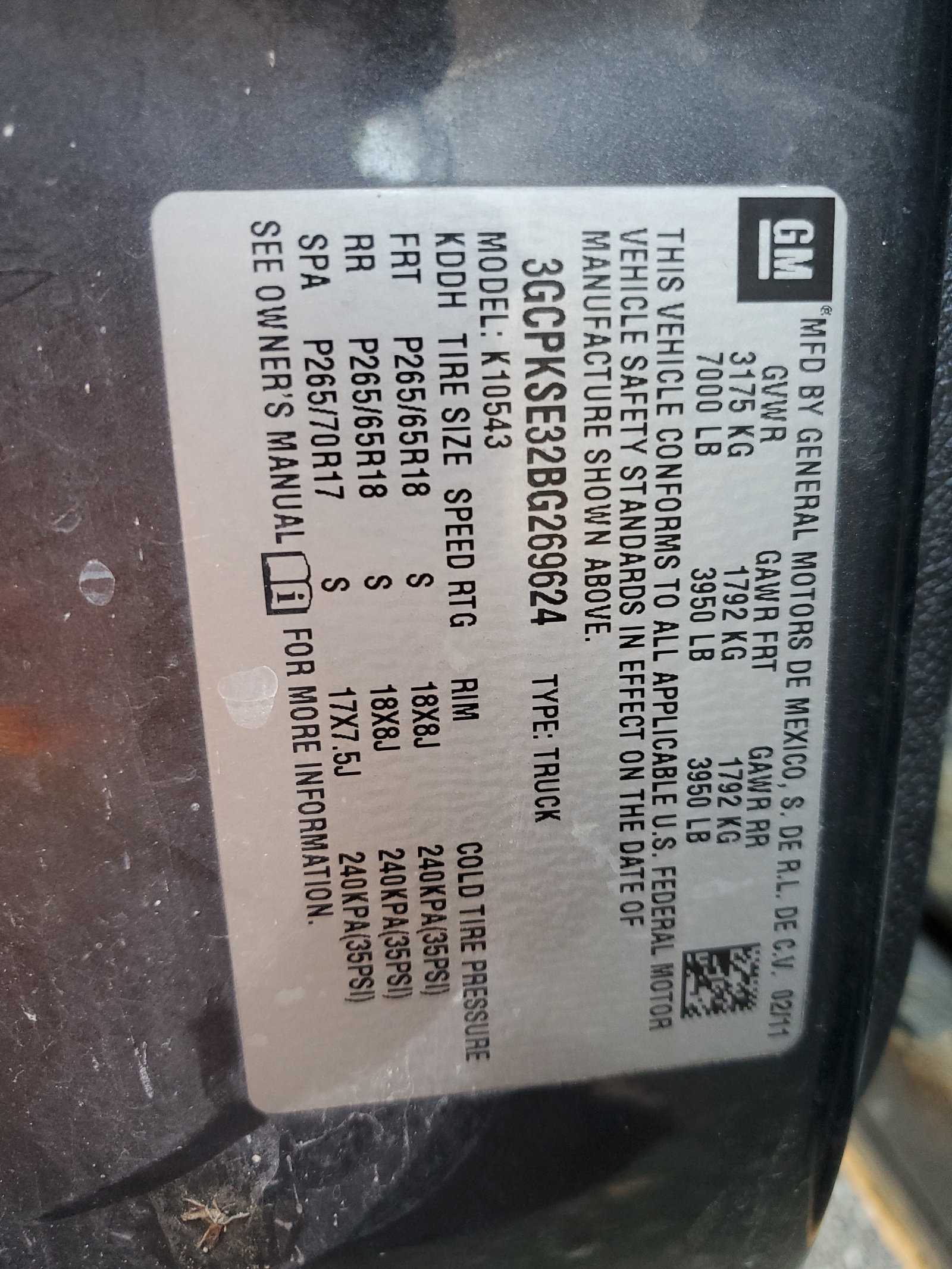 3GCPKSE32BG269624 2011 Chevrolet Silverado K1500 Lt