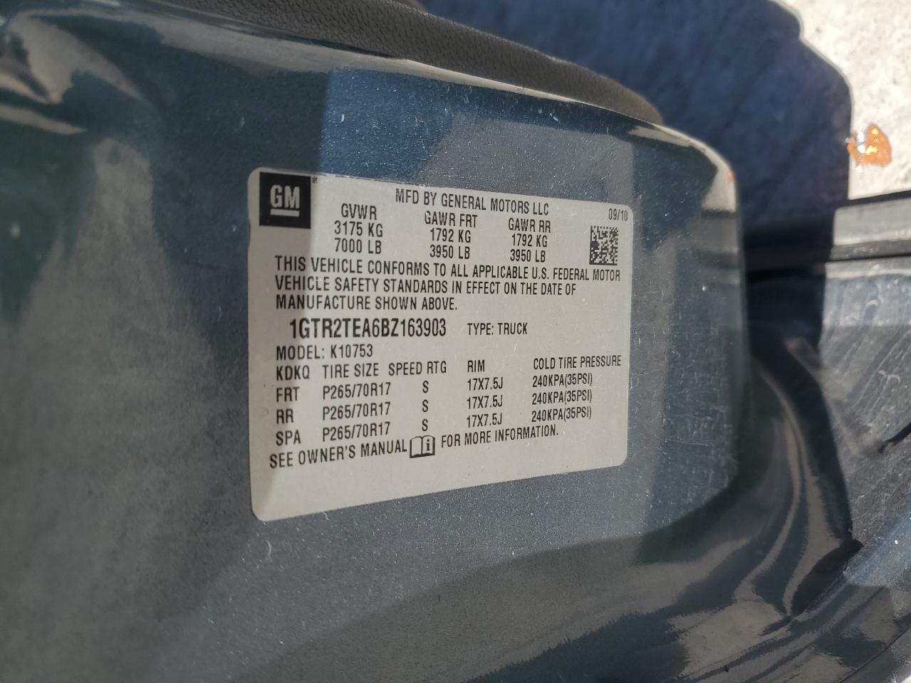 2011 GMC Sierra K1500 VIN: 1GTR2TEA6BZ163903 Lot: 61610514