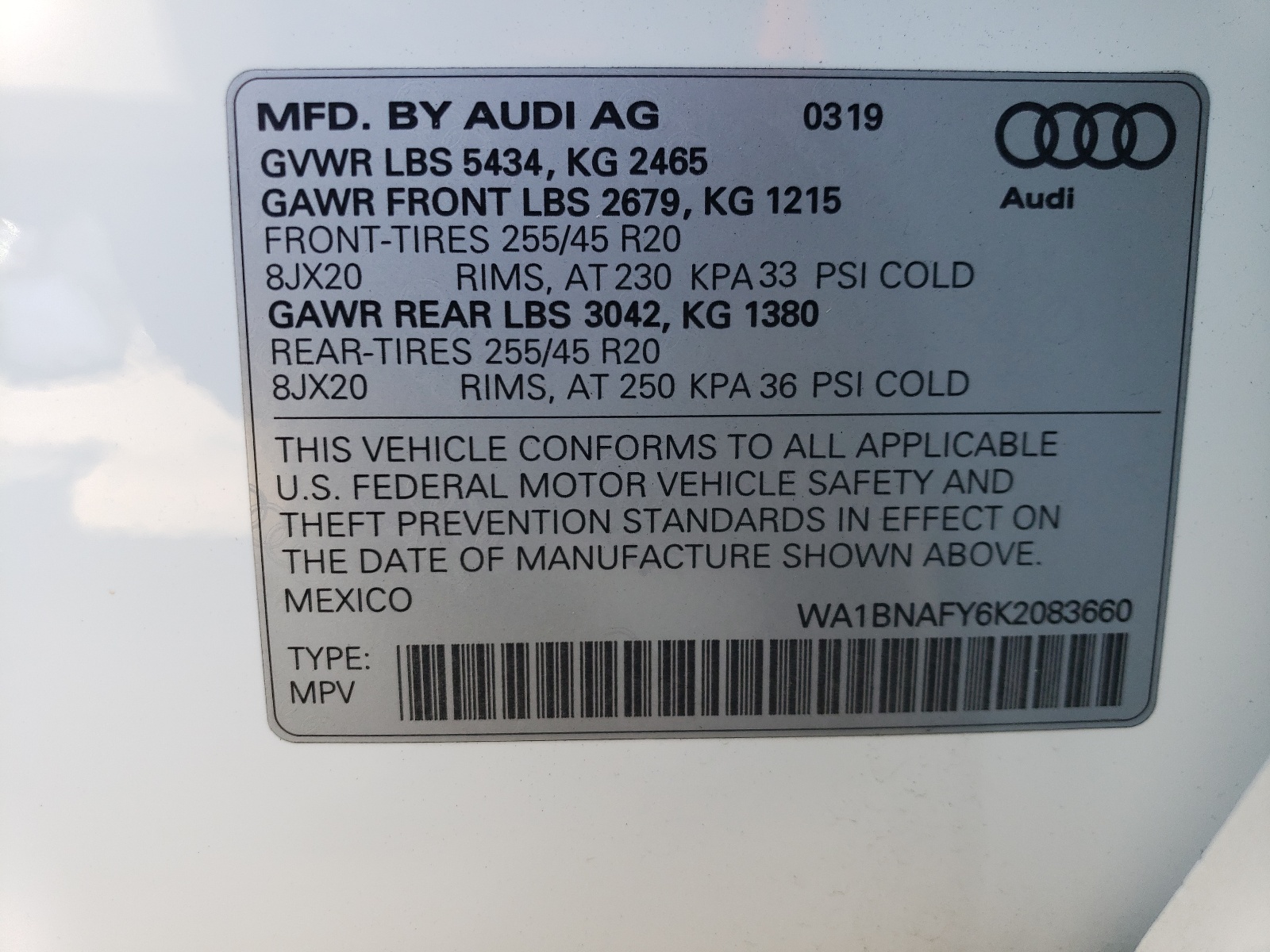 WA1BNAFY6K2083660 2019 Audi Q5 Premium Plus